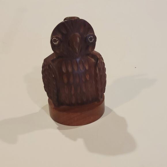 Vintage Hand Carved Wooden Eyeglasses Holder Owl Figurine - Picture 9 of 13